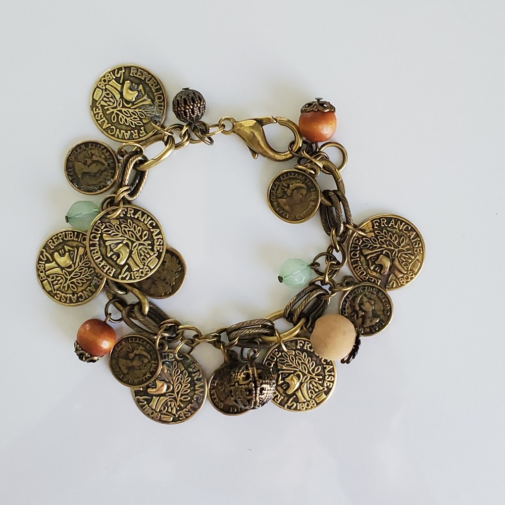 French coin vintage charm bracelet Rep Francaise